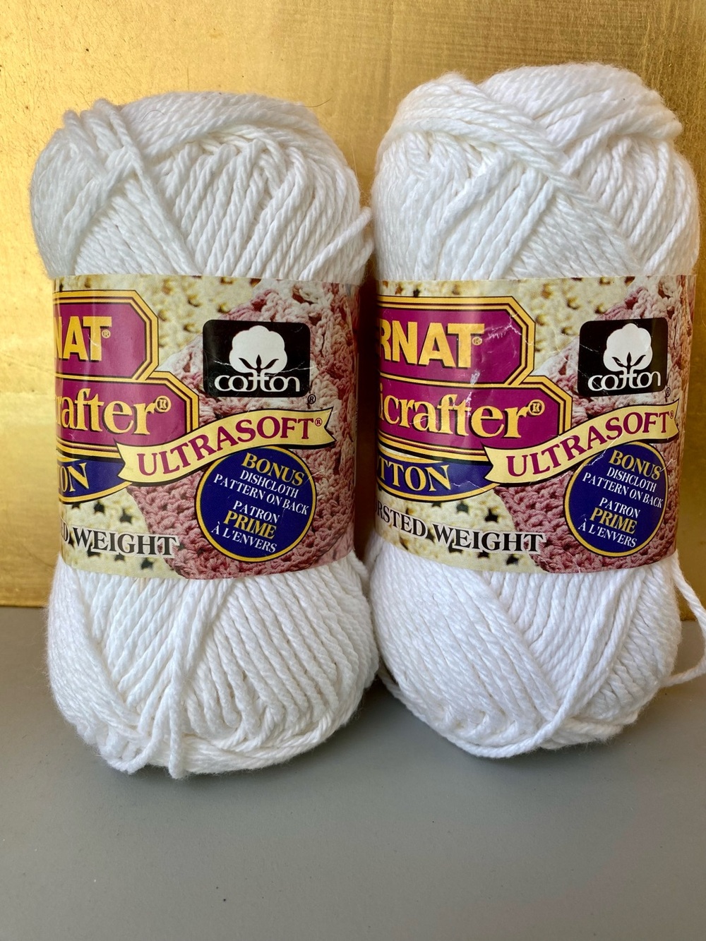 NWT 2 Skeins Bernat Handicrafter “Cotton” Yarn. Worsted Wt., White